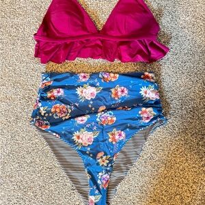 Cupshe Pink and Blue Floral Bikini